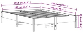 Estrutura de cama 150x200 cm madeira pinho maciça castanho cera