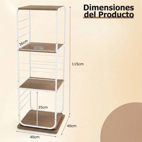 Estante giratória de 4 níveis Torre 360° com estrutura metálica 40 x 40 x 115 cm economiza espaço de canto para escritório, casa, sala, branca+Natural