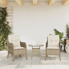 Cadeiras de jardim com almofadões 2 pcs vime PE bege