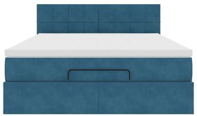 Estrutura de cama otomana com colchão 140x200 cm azul escuro