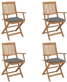 Cadeiras de jardim dobráveis c/ almofadões 4 pcs acácia maciça