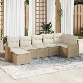 Conjunto de Sofá de Jardim vidaXL 7 Peças com Almofadas Bege Ratan Polipropileno