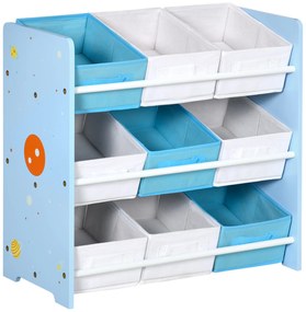 ZONEKIZ Estante para Brinquedos com 9 Caixas de Tecido não Tecido Amovíveis Organizador de Brinquedos 63x30x60 cm Azul