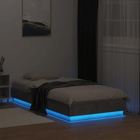 Estrutura de cama com luzes LED 90x190 cm cinzento cimento