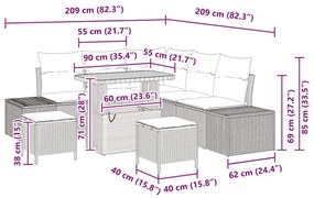 Conjunto de Sofá de Jardim com 8 peças e almofadas cinza
