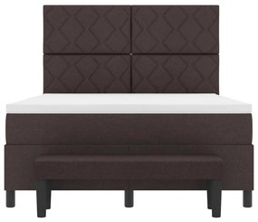 Cama Box com Colchão e Banco Marrom Escuro 140x200 cm Tecido
