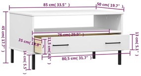 Mesa de centro com pernas de metal madeira maciça OSLO branco