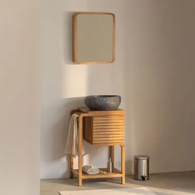 Conjunto De Móvel De Casa De Banho Em Madeira De Teca Bradley Irregular Em Cimento Preto ??40 Cm Fedro & Rectangular Esquina Arredondada - Sklum