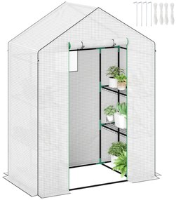 Outsunny Estufa de Jardim Pequena de 3 Níveis com 6 Prateleiras Porta Enrolável Capa de PE e Estrutura de Aço para Cultivo de Plantas e Flores 143x74x190 cm Branco