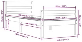 Estrutura de cama 90x200 cm madeira maciça