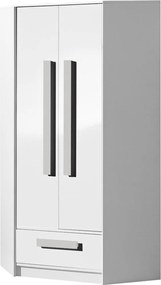 Roupeiro de canto Merevari 103, Cinzento, Branco, Branco brilhante, 191x87x87cm, 79.9 kg, Portas para roupeiro: Com dobradiças, Número de prateleiras: 3, Número de prateleiras: 3