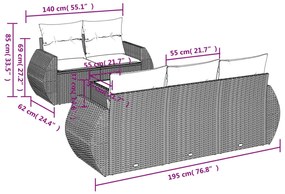 6 pcs conjunto sofás de jardim com almofadões vime cinzento