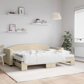 vidaXL Sofá-cama c/ gavetão e colchões 80x200 cm tecido cor creme