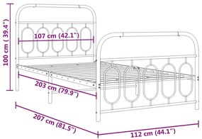 Estrutura de cama com cabeceira e pés 107x203 cm metal branco