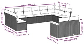 12 pcs conjunto de sofás p/ jardim com almofadões vime PE bege