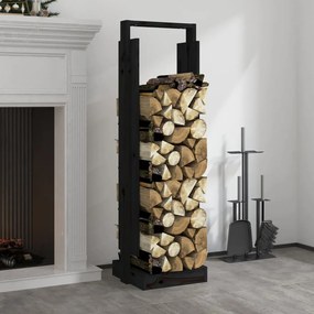 vidaXL Suporte de lenha 33,5x30x110 cm pinho maciço preto