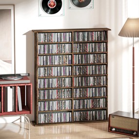 Organizador para CD e DVD 106,5 L x 24 P x 126,3 A cm com 16 compartimentos e 12 prateleiras ajustáveis, capacidade máxima de 720 CD/396 DVD e Blu-ray