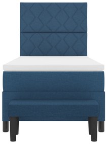 Cama Box Spring com Colchão e Banco Azul 90x190 cm Tecido