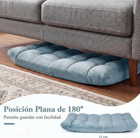 Cadeira de Chão Dobrável, 104 x 53 x 15 cm, Encosto Ajustável em 14 Posições, Azul-claro