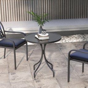 Mesa de jardim redonda Ø66 cm, mesa de exterior em aço galvanizado com tampo de ripas para terraço ou varanda, preta