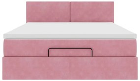 Estrutura de cama otomana com colchão 140x190 cm veludo rosa