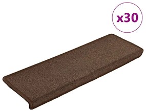 vidaXL Tapetes de escada 30 peças 65x21x4 cm marrom café com borda retangular