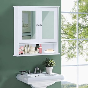 Armario de casa de Banho de parede com espelho com portas duplas 56,5x13,5x58,5cm Branco