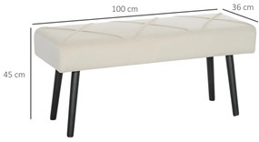 Banco de Pé de Cama Multifuncional e Moderno Banco de Dormitório com Pés de Aço e Assento Acolchoado 100x36x45 cm Creme