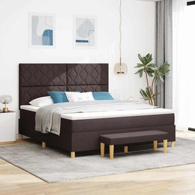 vidaXL Cama Box Spring com Colchão &amp; Banco Marrom Escuro 180x200 cm Tecido