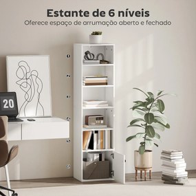 Estante de 6 Níveis Estante para Livros com Prateleiras Ajustáveis e Armário Estante Moderna 40x30x156 cm Branco