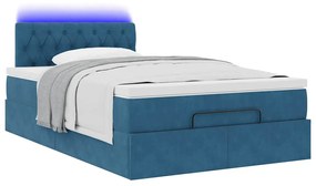 Estrutura cama otomana colchão 120x200cm veludo azul escuro