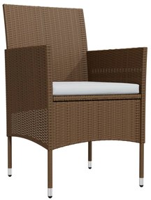 7 pcs conj. de jantar para jardim com almofadões castanho/preto