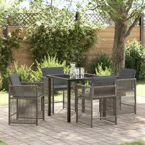 vidaXL Conjunto de Jantar de Jardim de 5 Peças com Almofadas Cinza Vime PE