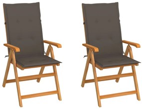 vidaXL Cadeiras de jardim c/ almofadões cinza-acast. 2 pcs teca maciça