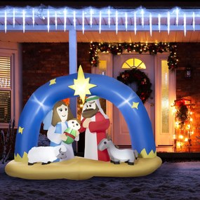 Decoração Insuflável de Natal 157cm com Luzes LED IP44 Incluí Inflador Tipo Arco Biblico do Nascimento de Jesus para Festas Jardim Exterior