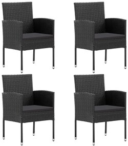 vidaXL Cadeiras de jardim com almofadões pretos 4 pcs vime PE preto