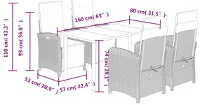 5 pcs conjunto de jantar p/ jardim com almofadões vime PE bege