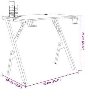 Secretária de gaming c/ pernas em forma de Y 90x60x75 cm preto