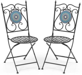 Conjunto de 3 peças para bistrô com padrão de mosaico e estrutura de metal - Mesa - Verde