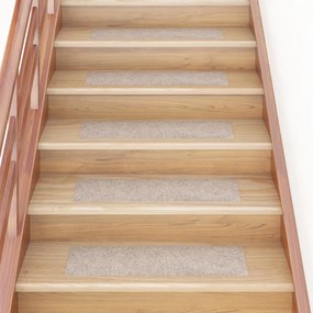 vidaXL Tapetes de escada autoadesivos 15 peças 76x20 cm bege retangulares