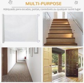Barreira para Cães Retrátil Dobrável com Largura Ajustável 5,5-115 cm com Função de Enrolamento Automático Branco