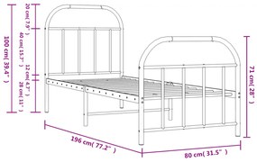 Estrutura de cama com cabeceira e pés 75x190 cm metal branco