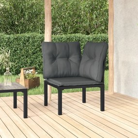 vidaXL Cadeira de canto p/ jardim c/ almofadões vime PE preto e cinza