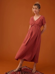 Agora -15%: Vestido comprido em gaze de algodão, para grávida, da ENVIE DE FRAISE terracota