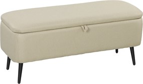 Banco de Armazenamento Estofado em Linho com Tampa Abatível e Pés de Aço Carga Máxima 150kg 101x38,5x44,5 cm Bege