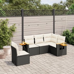5 pcs conjunto sofás de jardim com almofadões vime PE preto