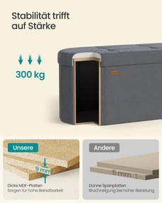 Banco com espaço de arrumação 38 x 110 x 38 cm com assento confortável e organização cinza ardósia