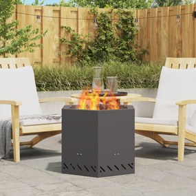 vidaXL Fogueira Sem Fumaça Hexagonal Preta 58x58x51 cm Aço