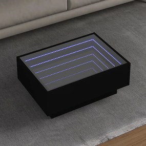 Mesa de centro c/ LEDs 70x50x30 cm derivados de madeira preto