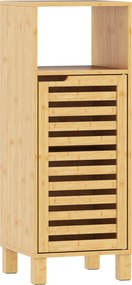 HOMCOM Armário de Casa de Banho Estreito Móvel Auxiliar de Casa de Banho com Porta de Ripas Prateleira Aberta 60x30x108 cm Madeira | Aosom Portugal